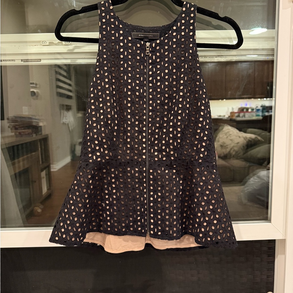 BCBGMaxAzria Black Eyelet Peplum Blouse size 6